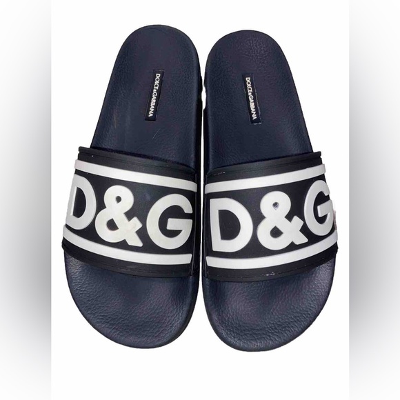 Dolce&Gabbana Black White Logo Pool Slides EU Size 40 (Mens US 9) Unisex - Picture 7 of 17